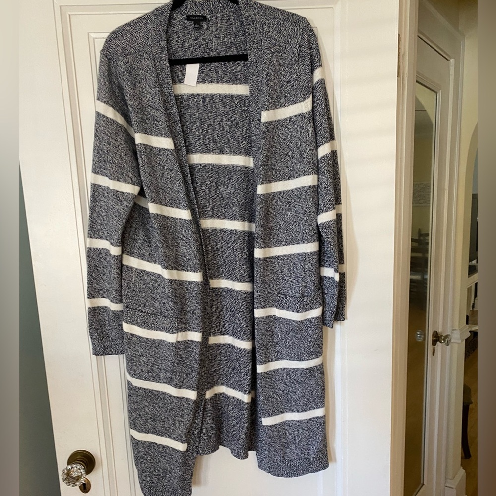 NWT Talbots black and white striped long sweater. Size large